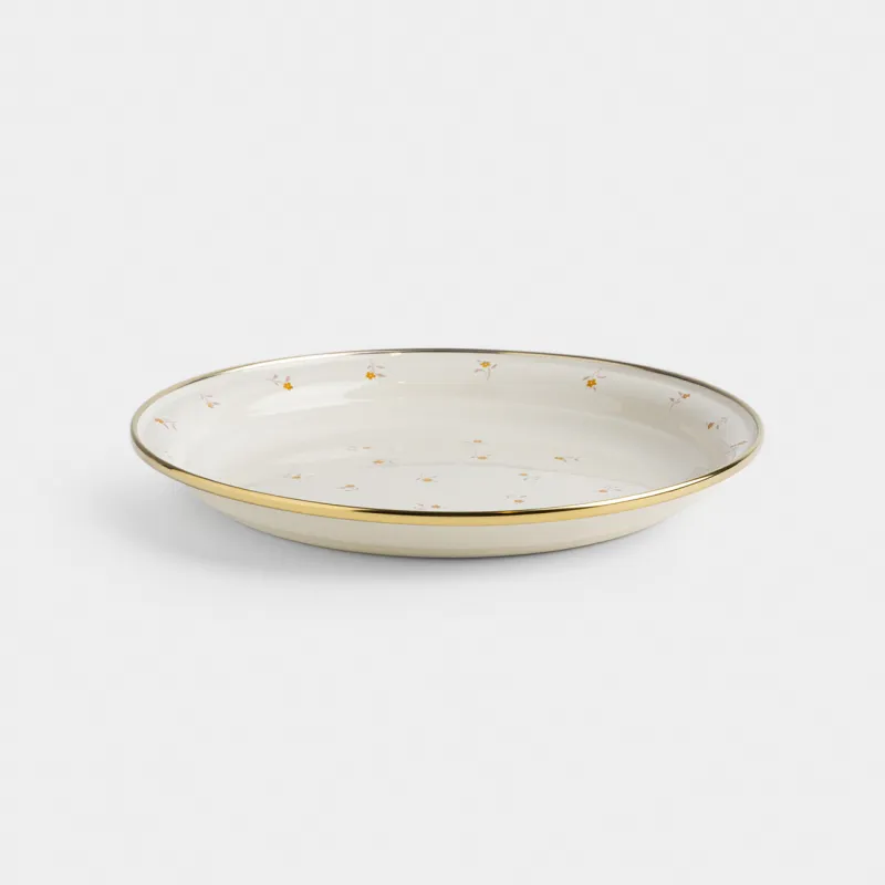 Поднос, 22 см, металл эмалированный, круглый, молочный, Цветы, Enamel florets