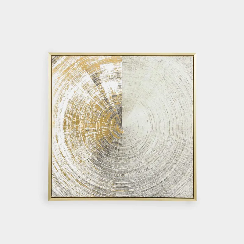 Картина в раме, 80х80 см, холст/фольга, золотисто-бежевая, Круг, Abstract