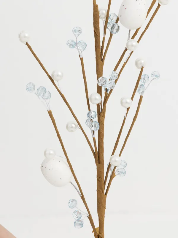 Ветка декоративная, 60 см, Бусины и пасхальные яйца, White Easter decor, image-2