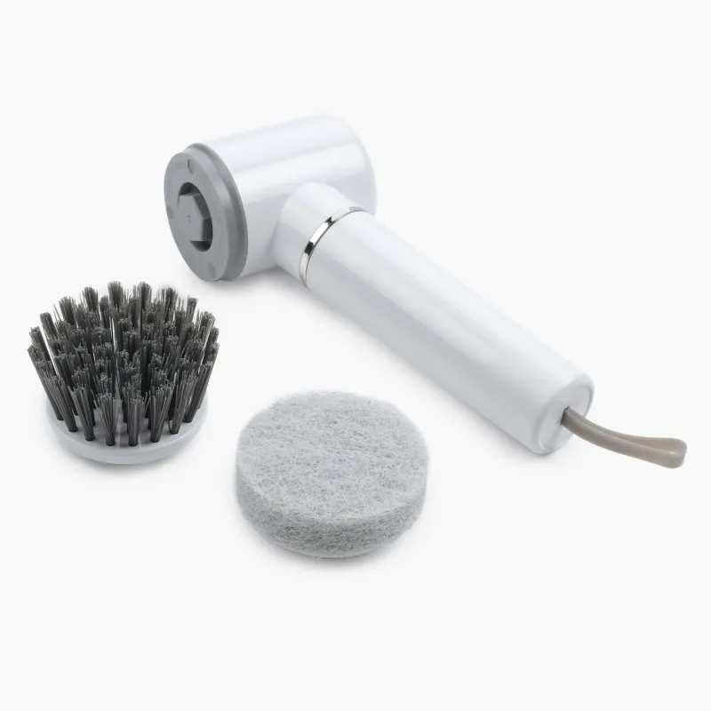 Щетка для уборки, 19 см, 2 насадки, электрическая, пластик, серо-белая, Clean, image-2