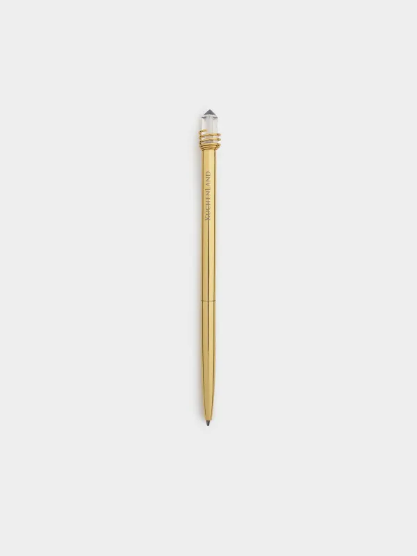 Ручка шариковая, 16 см, с фигуркой, металл, золотистая, Кристалл на пружине, Draw figure, image-0