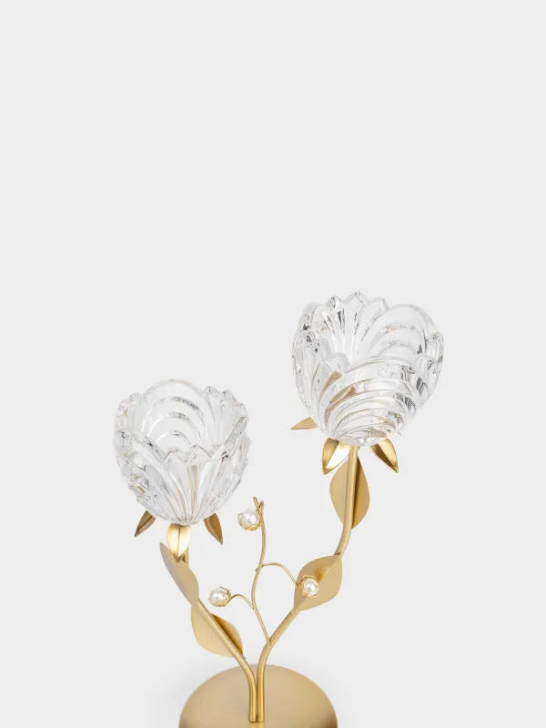 Подсвечник, 39 см, 2 чайные свечи, Цветы с бусинами, Fantastic flowers, image-1