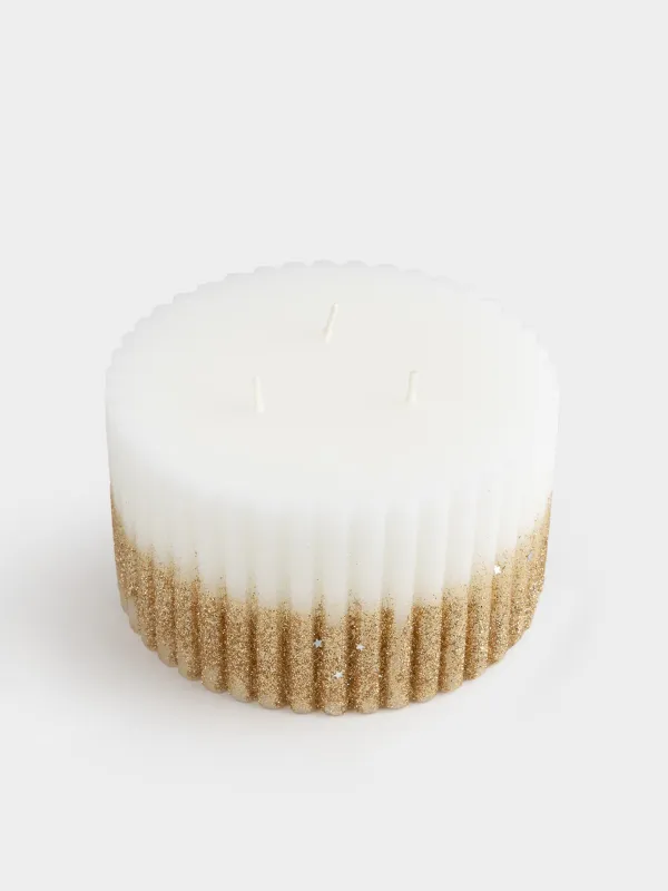 Свеча, 13х8 см, цилиндрическая, с блестками, Ribbed candle, image-1