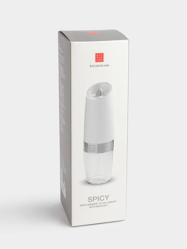 Мельница для специй, 20 см, гравитационная, пластик/акрил, LED W, белая, Spicy, image-6
