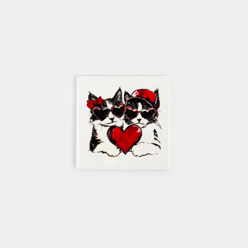 Подставка под кружку, Коты и сердце, Cat amour