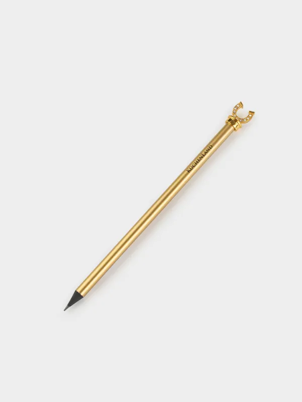 Карандаш, 18 см, чернографитный, с фигуркой, золотистый, Подкова, Draw figure, image-1