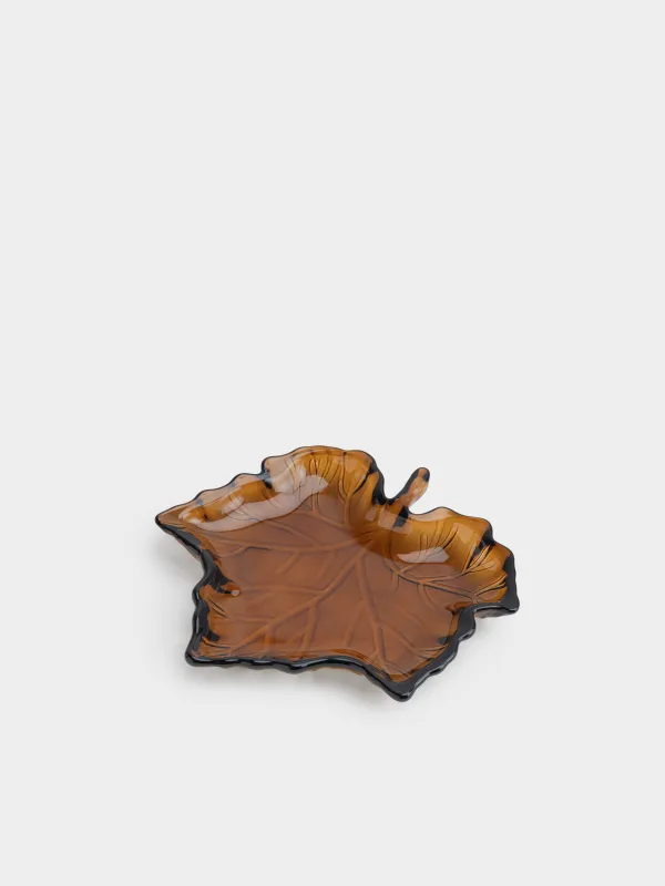 Блюдо, 16х17x2 см, стекло, коричневое, Кленовый лист, Leaves, image-0