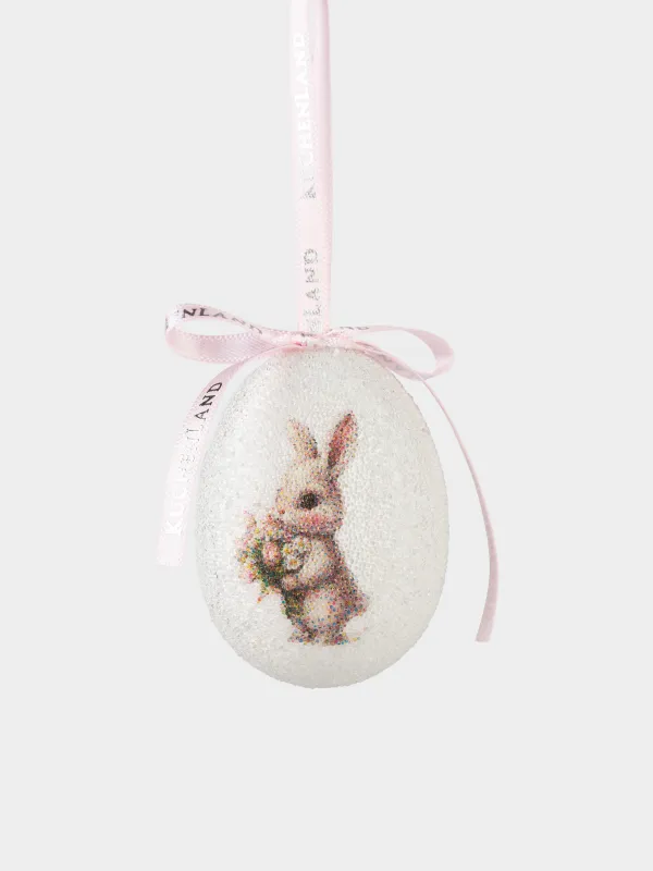 Подвеска, пасхальное яйцо, 6 см, пенопласт, Кролик с цветами, Easter, image-1