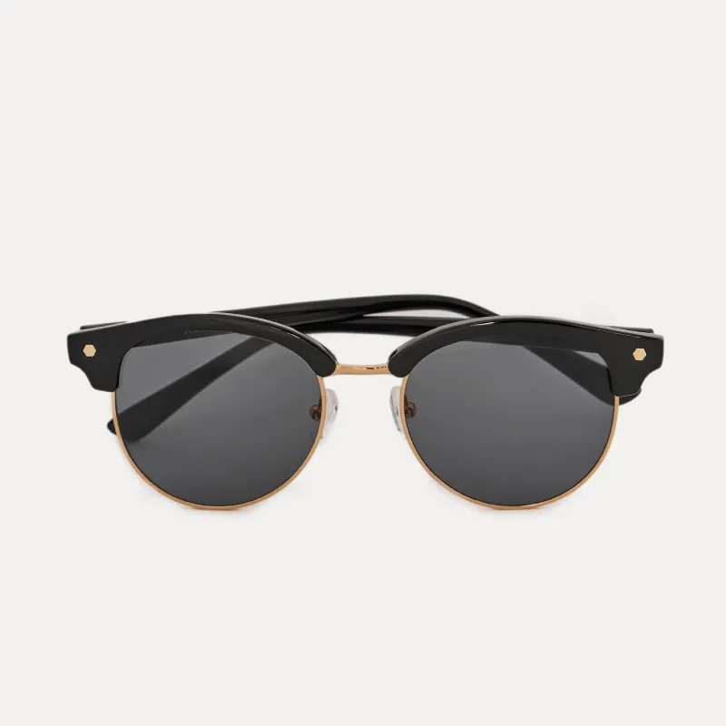 Очки солнцезащитные, металл/пластик, круглые, черные, Панто, Eyewear