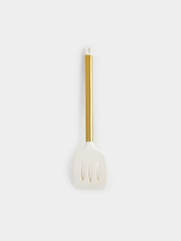 Лопатка, 35 см, с прорезями, силикон/сталь, молочная, Bello gold, image-1