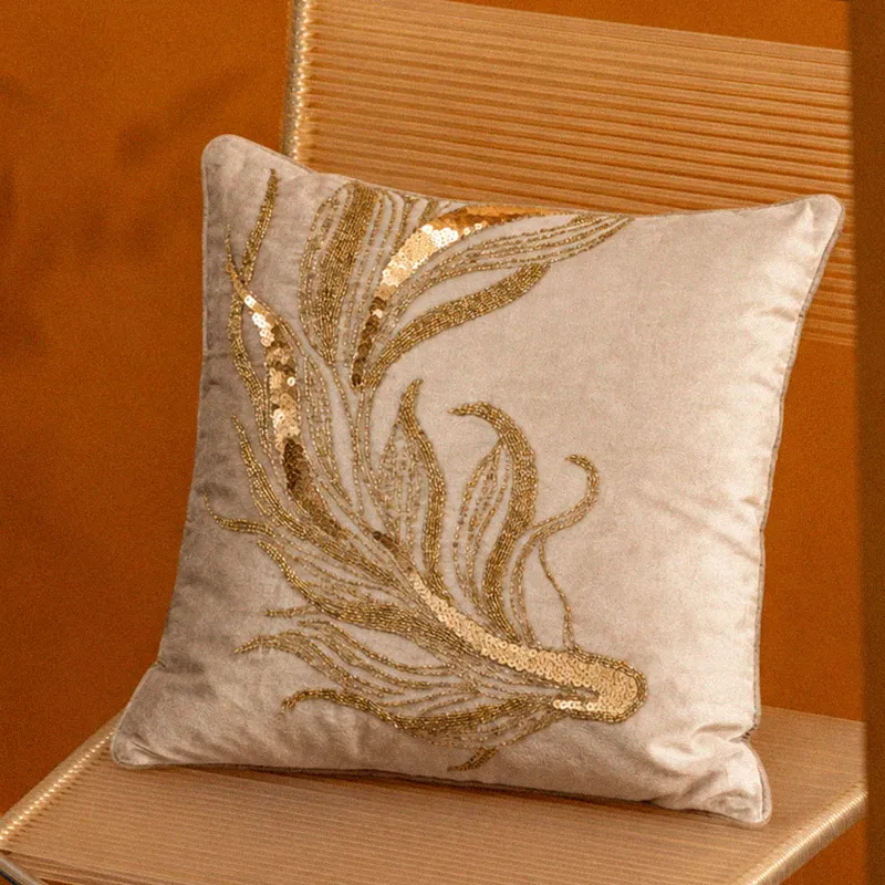 Подушка декоративная, 50х50 см, с бисером, Рыбки, Goldfish