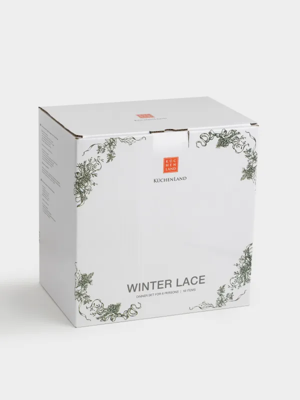 Сервиз обеденный, 6 перс, 18 пр, фарфор N, бело-зеленый, Зимний букет, Winter lace, image-6