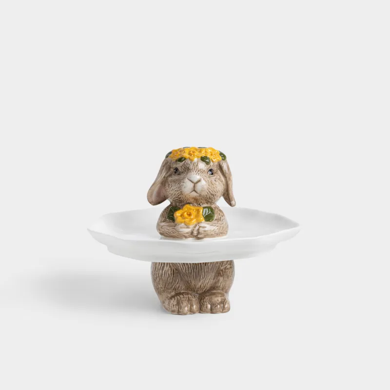 Блюдо на ножке, 24х19 см, Кролик в цветочном венке, Rabbit in narcis