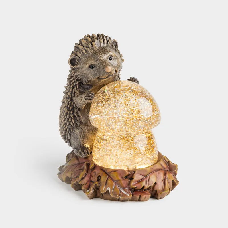 Снежный фонарь, 16 см, с подсветкой, полирезин/пластик, Еж с грибом, Hedgehog