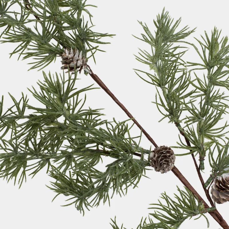Ветка декоративная, 96 см, Заснеженная хвоя с шишками, Conifer decor, image-2