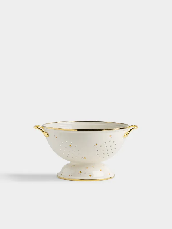 Дуршлаг, с двумя ручками, молочный, Enamel florets, image-0