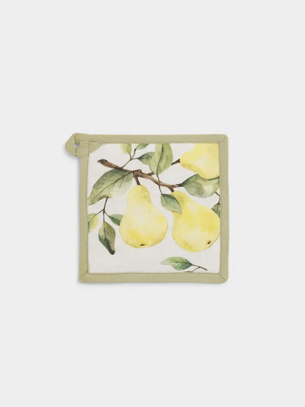 Прихватка, 20х20 см, хлопок, квадратная, молочная, Груши на ветке, Fruit garden, image-0