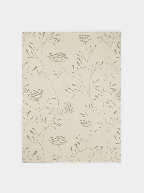 Плед, 130х170 см, двусторонний, хлопок, бежево-зеленый, Цветы, Wildflower, image-3