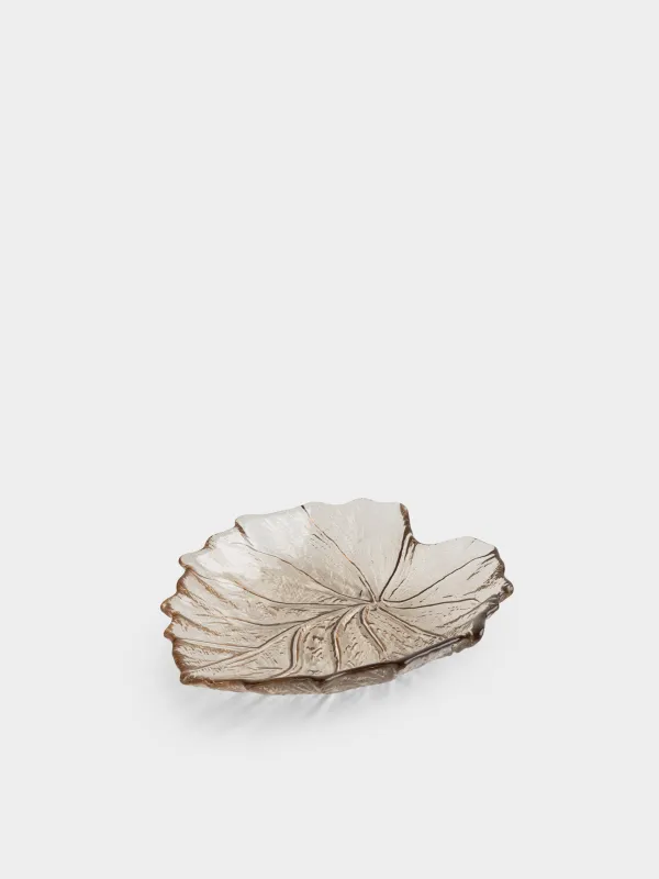 Блюдо, 16х14х2 см, стекло, зеленое, Лист, Leaves, image-0