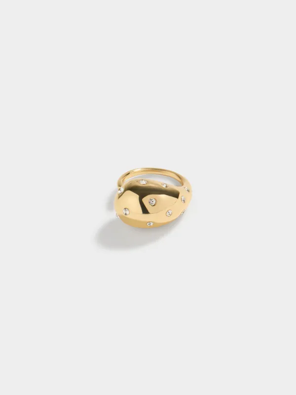 Кольцо, 2 см, единый размер, металл/стекло, золотистое, Jewelry, image-0