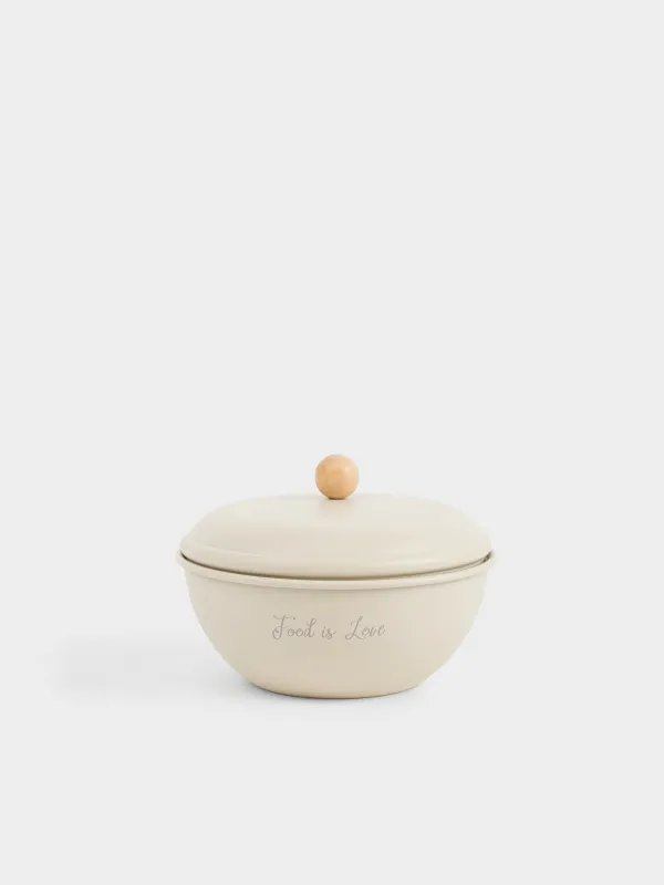 Миска, 1 л, с крышкой, металл/бамбук, бежевая, Gusto, image-0