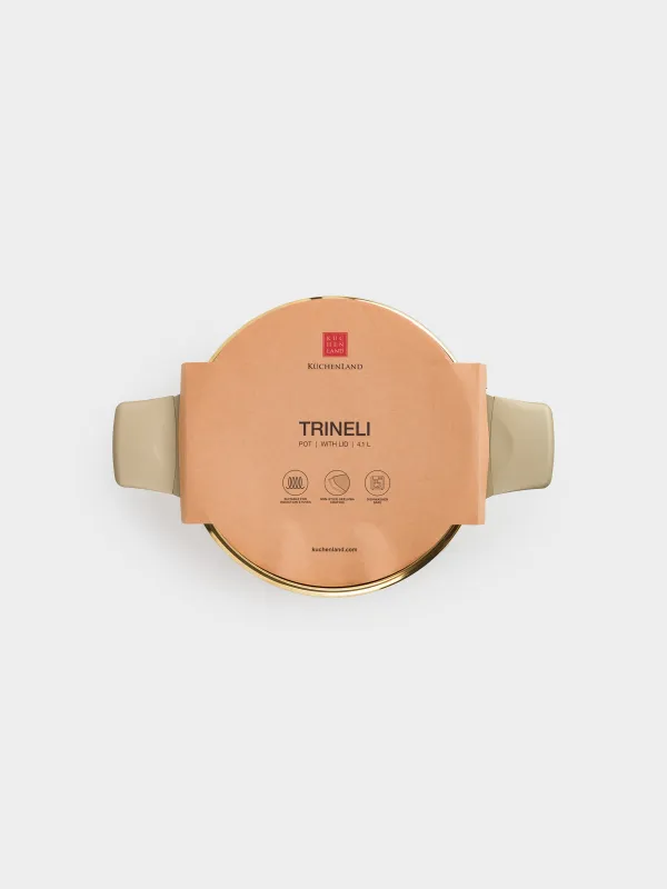 Кастрюля, 24 см, 3.9 л, с крышкой, с покрытием, алюминий, золотистая, Trineli, image-4