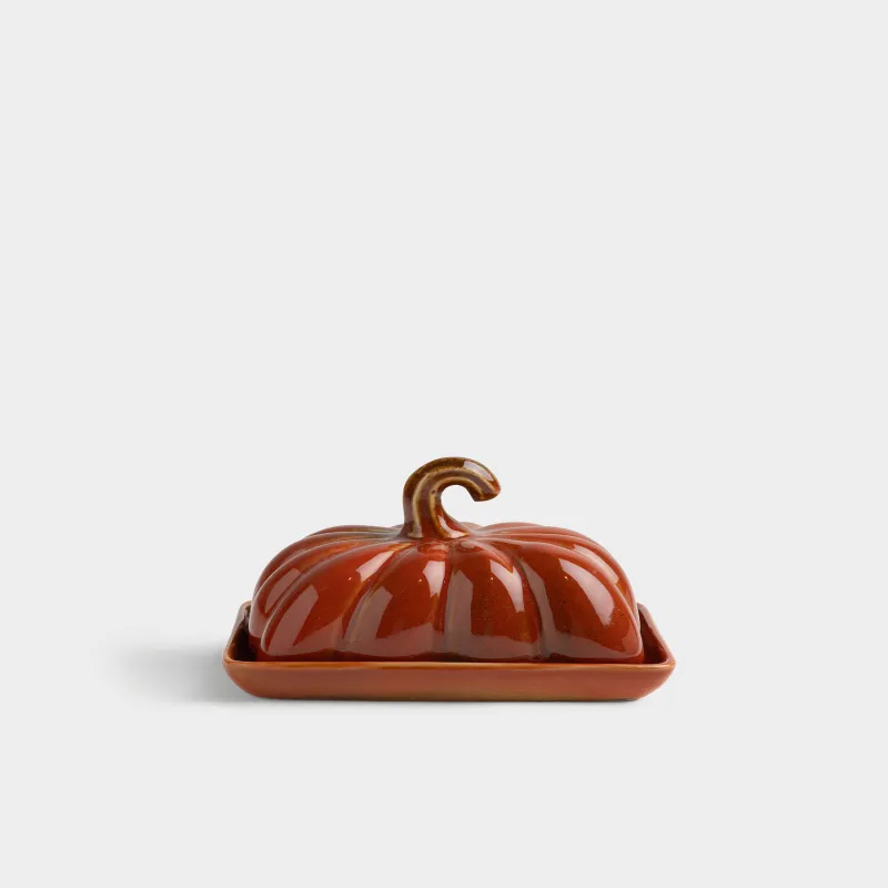 Масленка, 16 см, керамика K, прямоугольная, оранжевая, Тыква, Autumn gourds, image-1