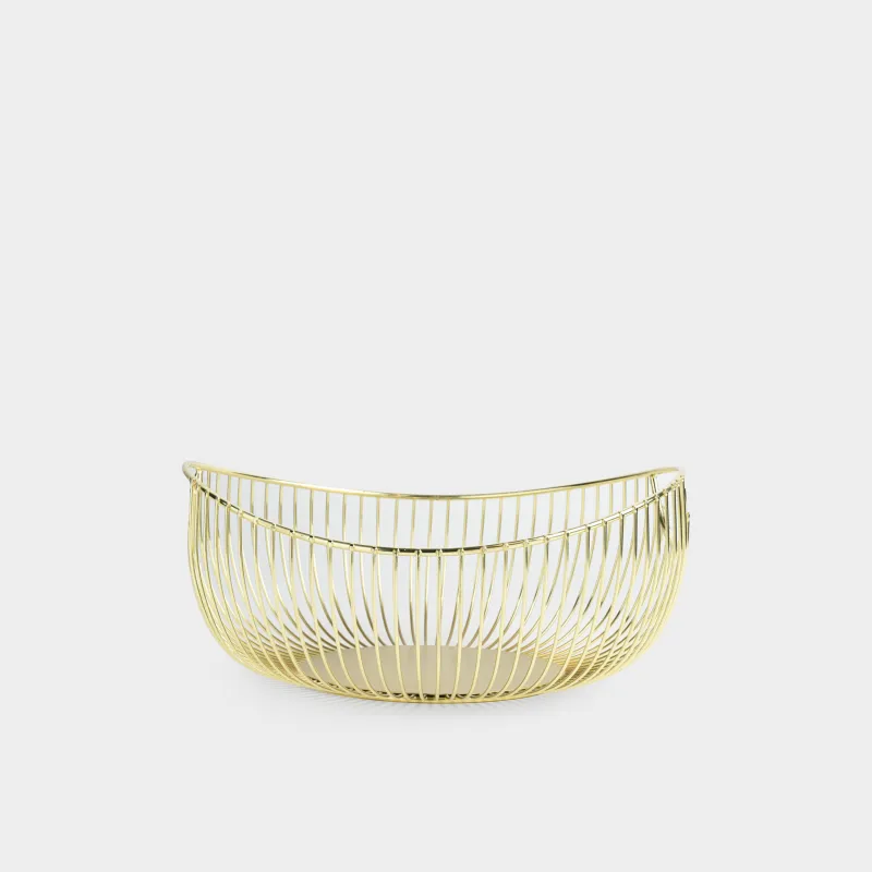 Корзина для фруктов, 28 см, с ручками, металл, золотистая, Twist gold