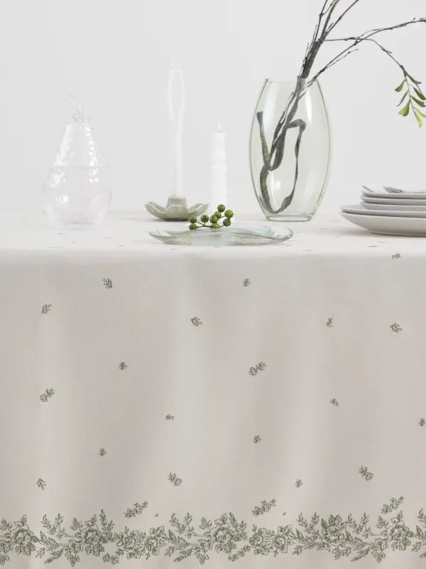 Скатерть, 160х160 см, из жаккарда, Зеленые цветы, Green flowers, image-3