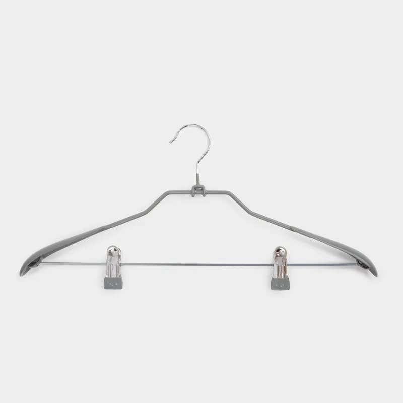 Вешалка-плечики, 44 см, с зажимами для брюк/юбок, металл с покрытием, серая, Colorful house