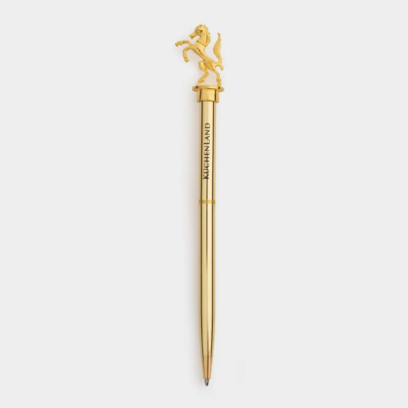 Ручка шариковая, 15 см, с фигуркой, сталь, золотистая, Конь, Draw figure