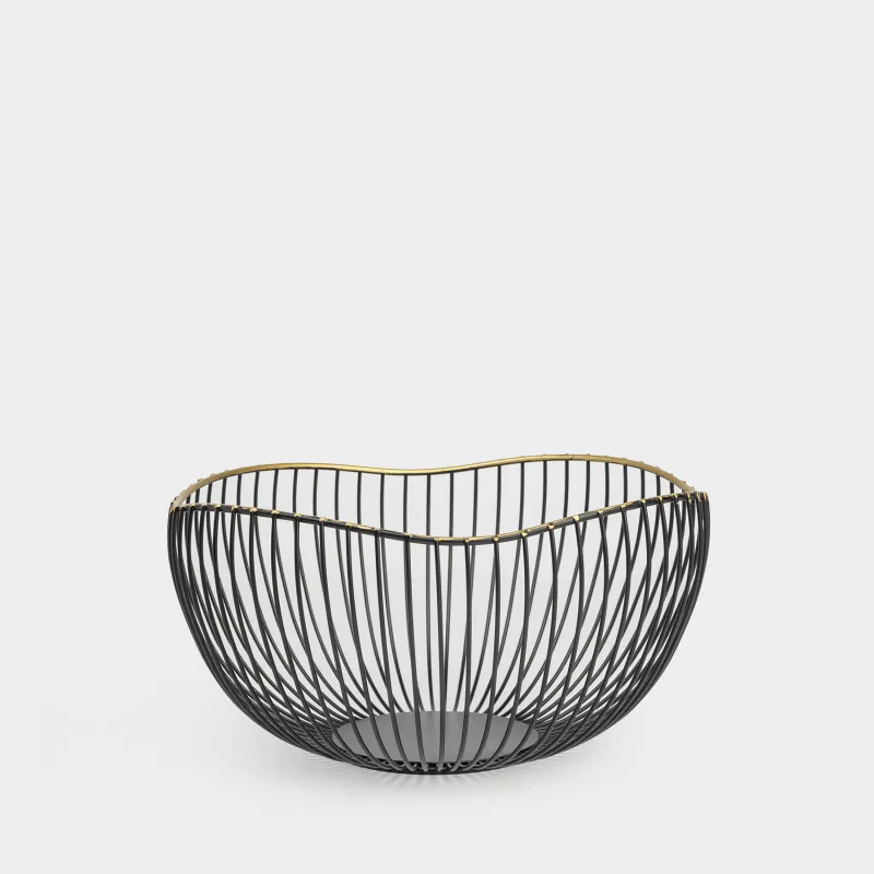 Корзина для фруктов, 26 см, металл, черная, Волнистый край, Twist black
