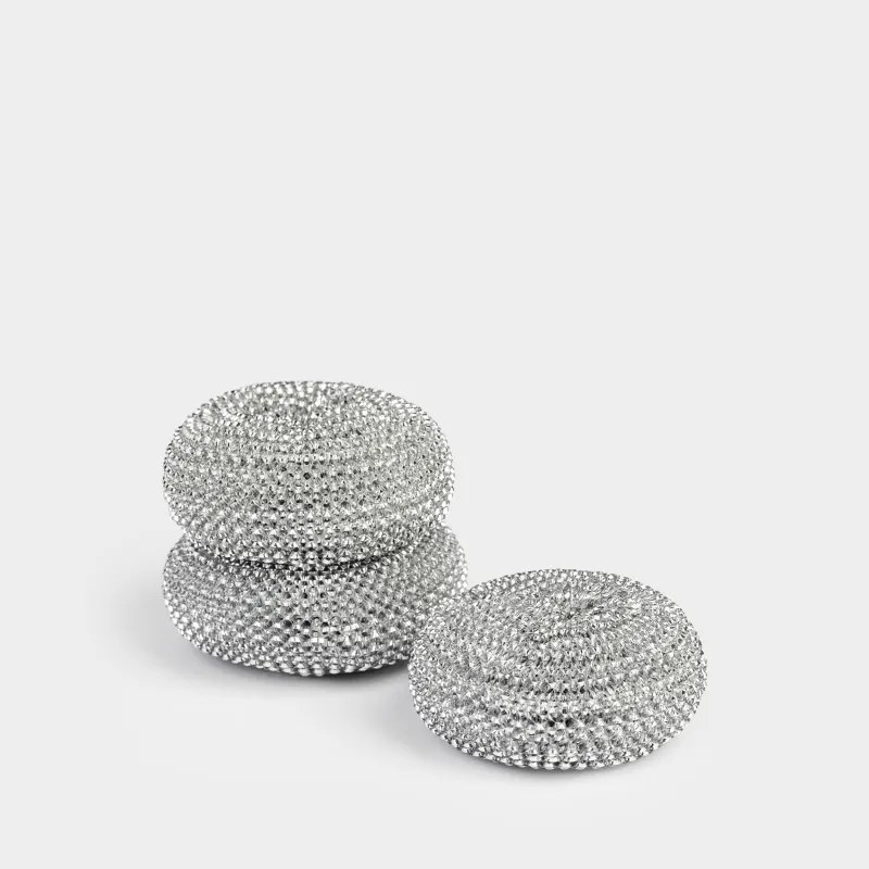 Губка для уборки, 7 см, 3 шт, металл, серебристая, Clean