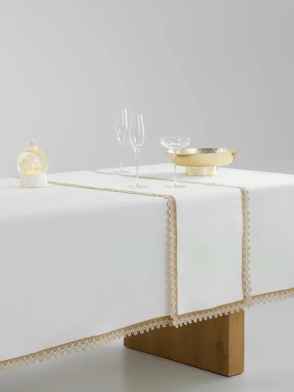 Дорожка настольная, 40х160 см, Цветочное кружево, Flower lace gold, image-9