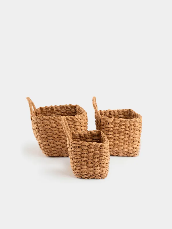 Набор корзин для хранения, 3 шт, плетеный, целлюлоза, квадратный, Braided, image-1