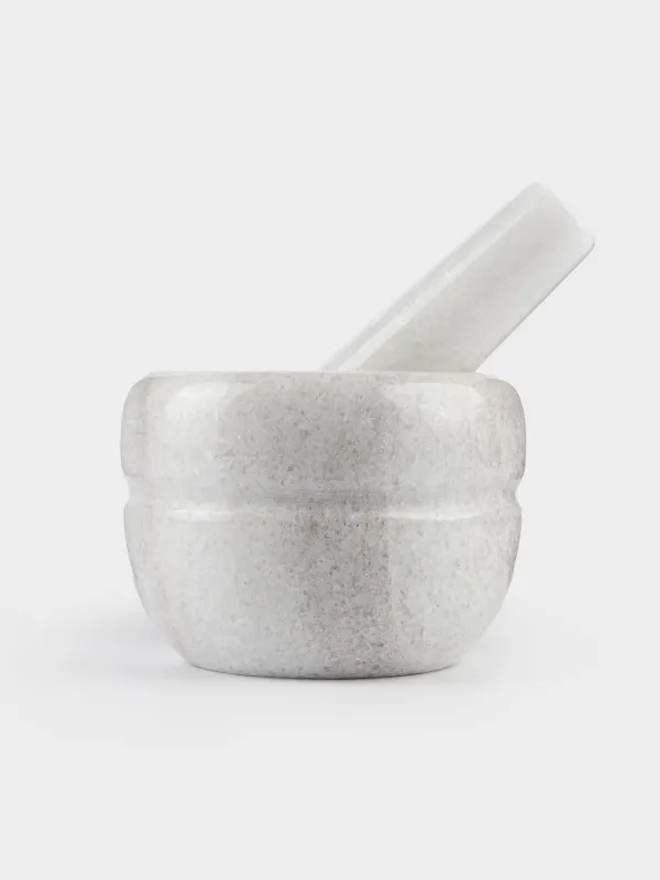 Ступка для специй, 10 см, с пестиком, мрамор, белая, Полоса, Marble, image-1