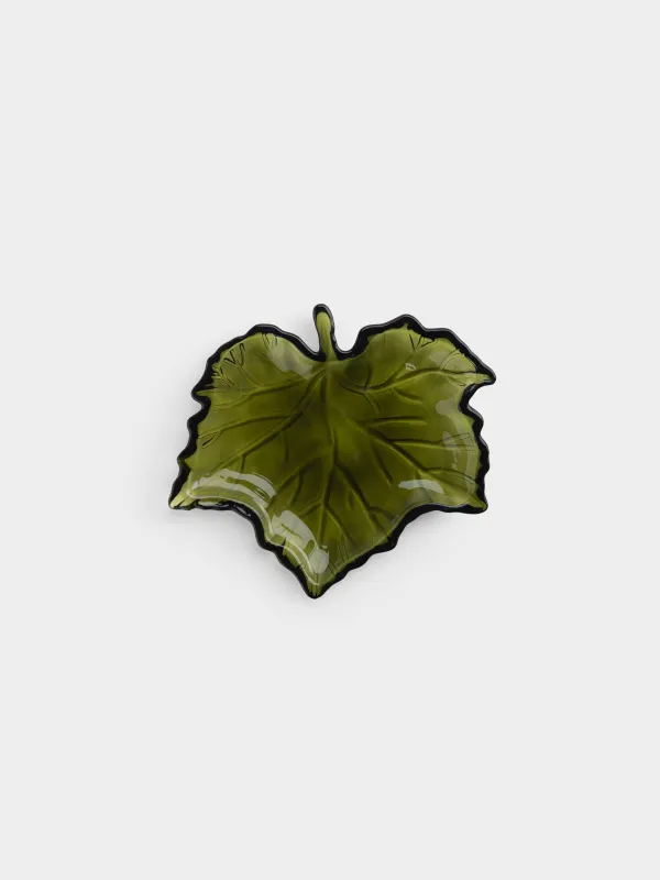 Блюдо, 21х20x2 см, стекло, зеленое, Кленовый лист, Leaves, image-4