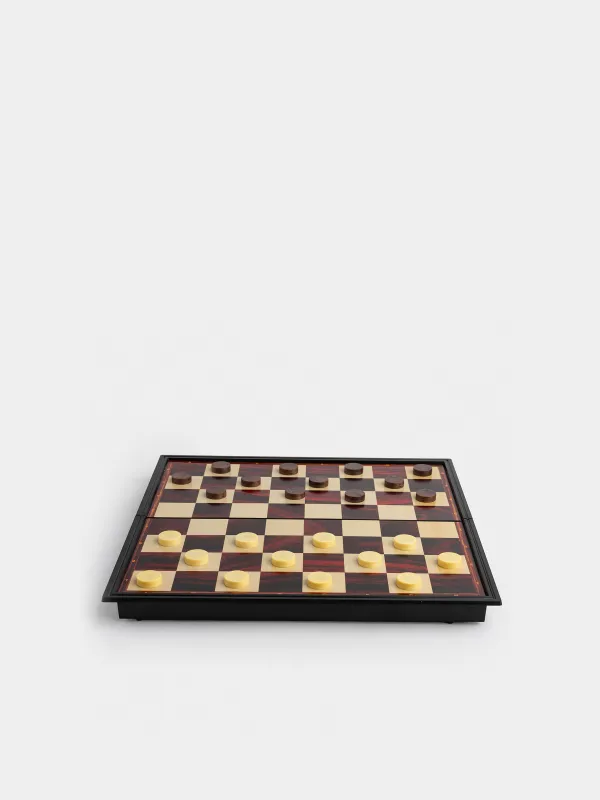 Игра настольная, 25х25 см, шашки/нарды, дорожные, пластик, Hobby light, image-1