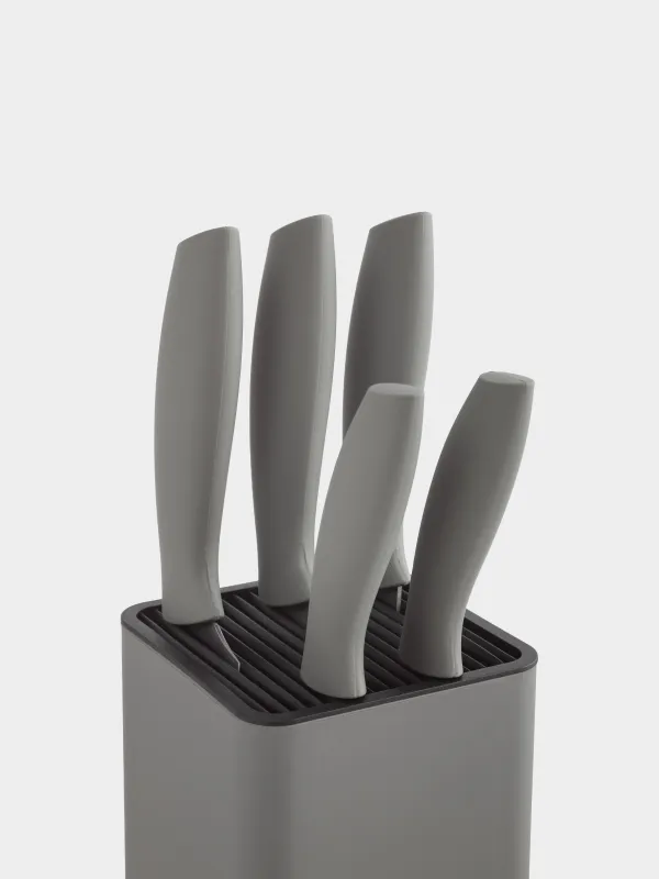 Набор ножей, 5 предметов, в подставке, Grey steel, image-1