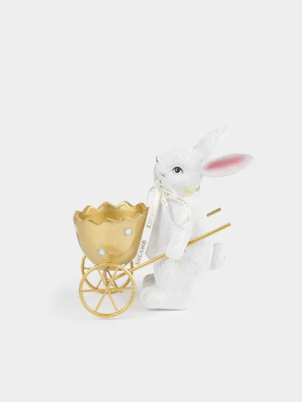 Подставка для яйца, 12 см, полирезин/металл, бело-золотистая, Кролик, Rustic Easter, image-0