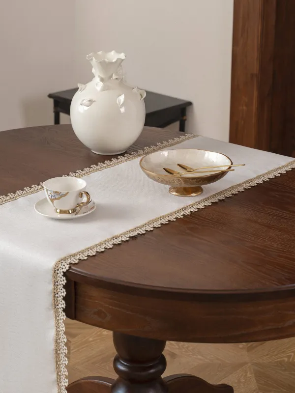 Дорожка настольная, 40х160 см, Цветочное кружево, Flower lace gold, image-4