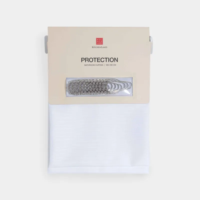 Штора для ванной, 180х180 см, с кольцами, полиэстер/металл, белая, Home, Protection