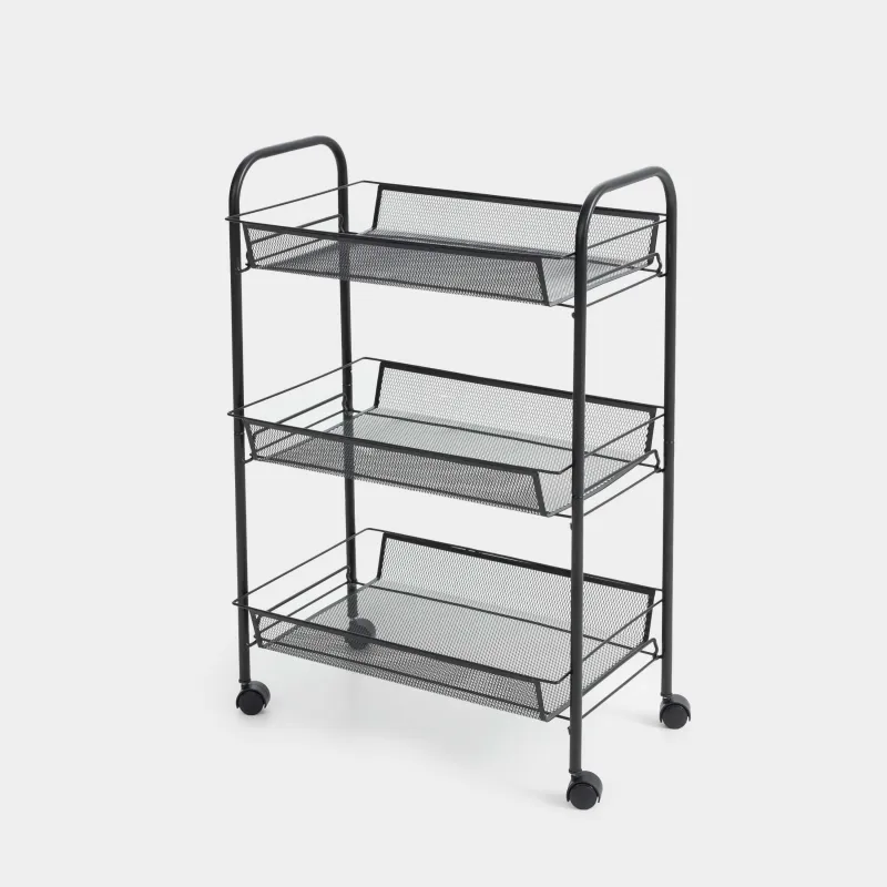 Этажерка, 3-х ярусная, 44х26х63 см, на колесах, сталь/пластик, черная, Compact black, image-0