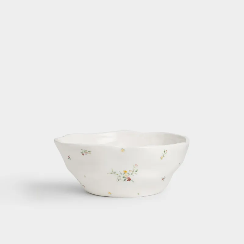 Салатник, 21х8 см, 1,4 л, керамика D, молочный, Цветы, El flower