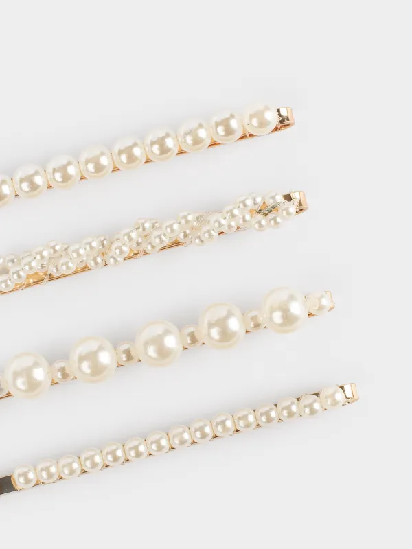 Набор заколок для волос, 4 шт, Бусины, Pearl, image-3