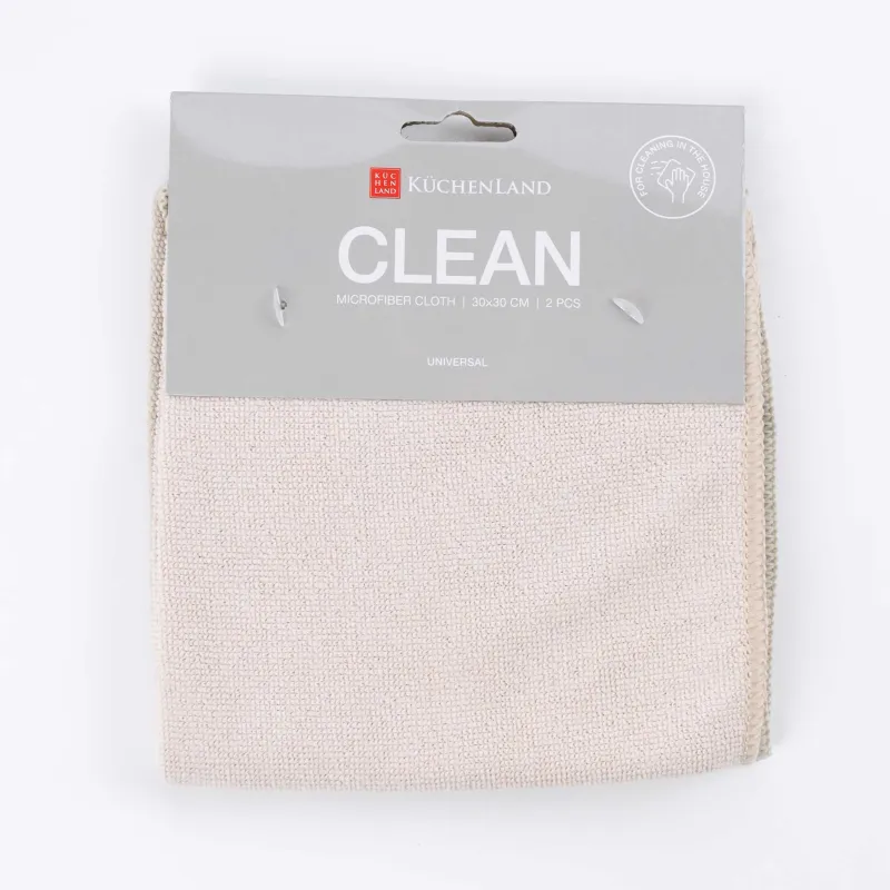 Тряпка универсальная, 30x30 см, 2 шт, микрофибра, бежево-розовая/серая, Clean, image-0