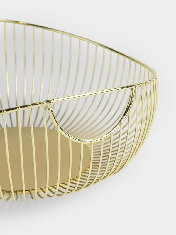 Корзина для фруктов, 28 см, с ручками, металл, золотистая, Twist gold, image-3