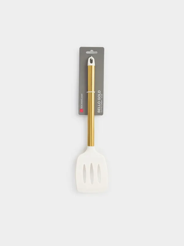 Лопатка, 35 см, с прорезями, силикон/сталь, молочная, Bello gold, image-4
