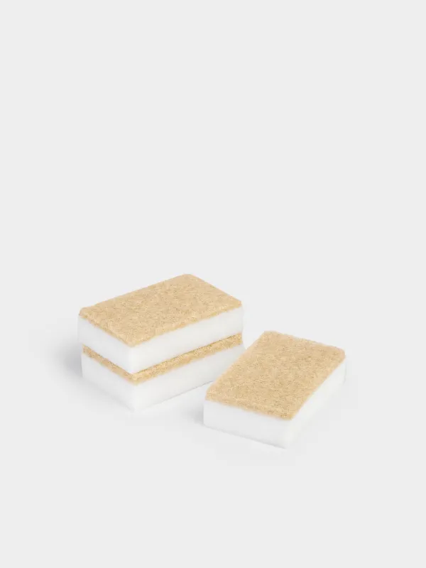 Губка меламиновая, 3 шт, с абразивной вставкой, бело-бежевая, Clean, image-0