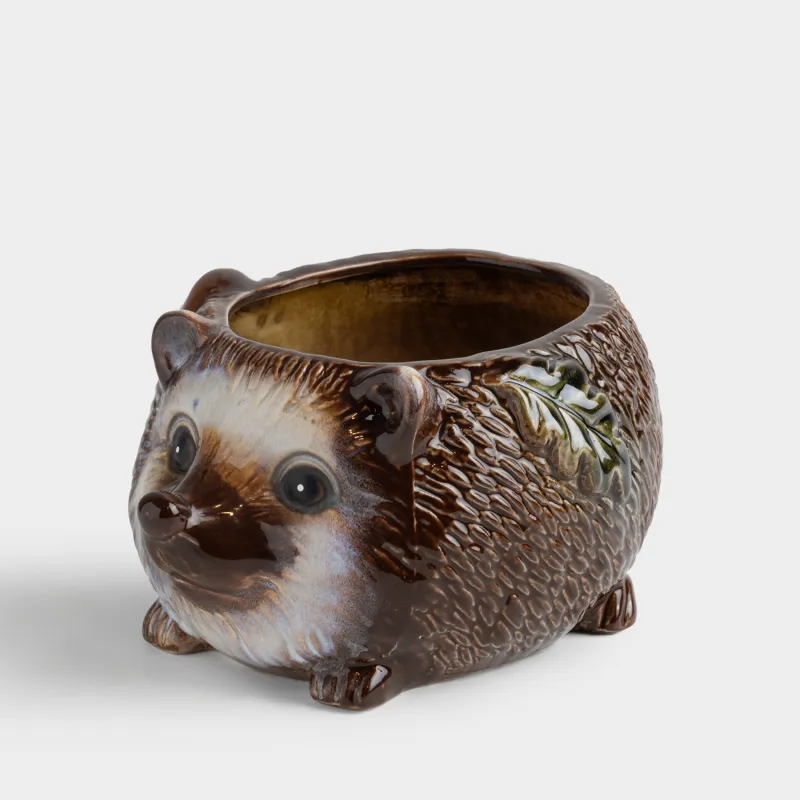Конфетница, 18х10 см, 1 л, керамика K, коричневая, Еж с листом и грибом, Hedgehog
